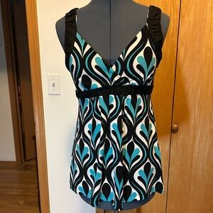 Gibson Black and Teal Patterned Blouse